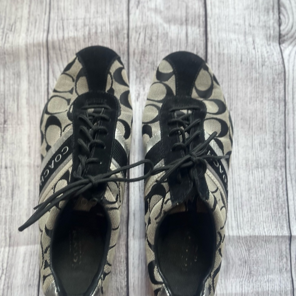 Coach Black and Silver Signature Monogram Sneakers - Picture 2 of 7